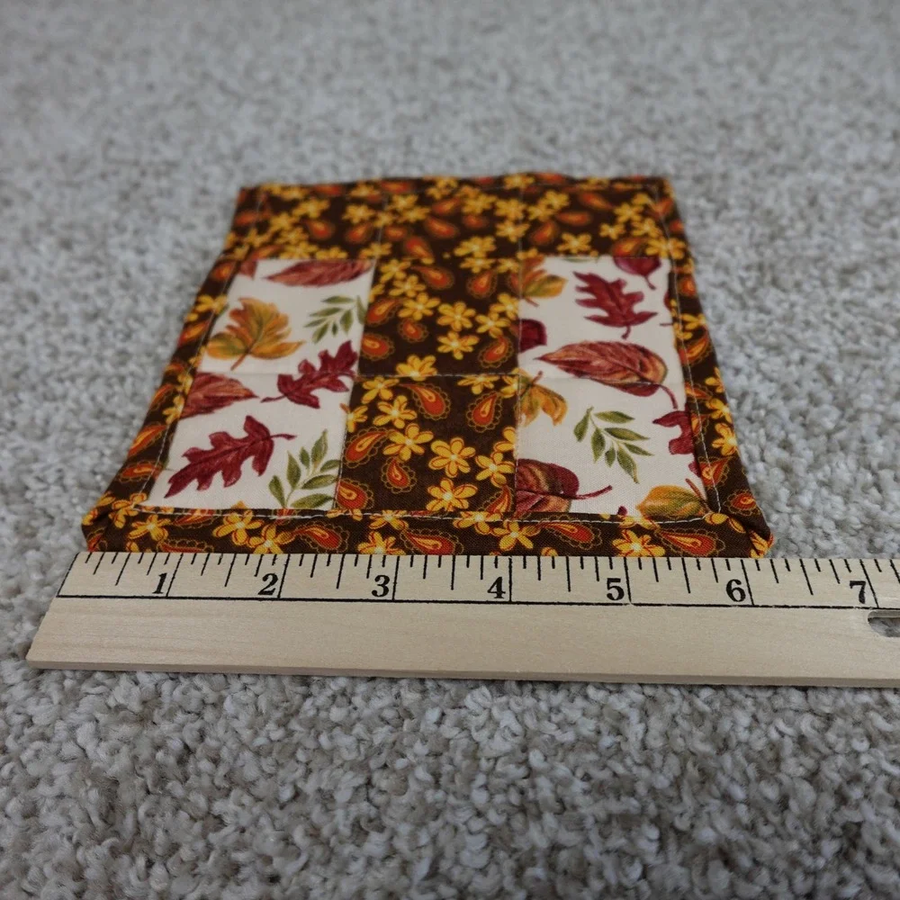 Handmade Quilted Leaf Mug Rugs Set of 2 Brown Fall Floral Cotton Coasters 6x7